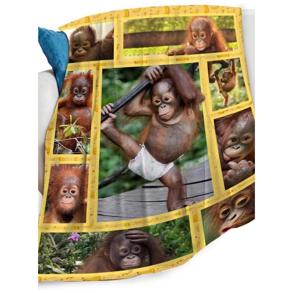 Jungle Monkey Flannel Blanket Green Leaf and Animal Blanket for Sofa Bed D2